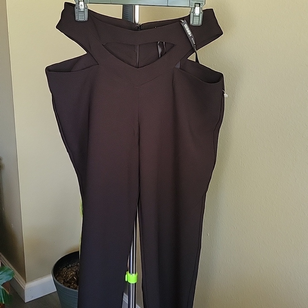NWOT Heiress Beverly Hills Black Cut-Out High-Waist Trousers Sz L - Picture 3 of 14